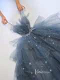 Layered Dusty Blue Formal Dress Tiered Sparkly Tulle Prom Gown FD2495-prom dresses-Viniodress-Viniodress