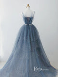 Layered Dusty Blue Formal Dress Tiered Sparkly Tulle Prom Gown FD2495-prom dresses-Viniodress-Viniodress