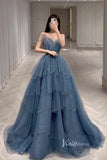 Layered Dusty Blue Formal Dress Tiered Sparkly Tulle Prom Gown FD2495