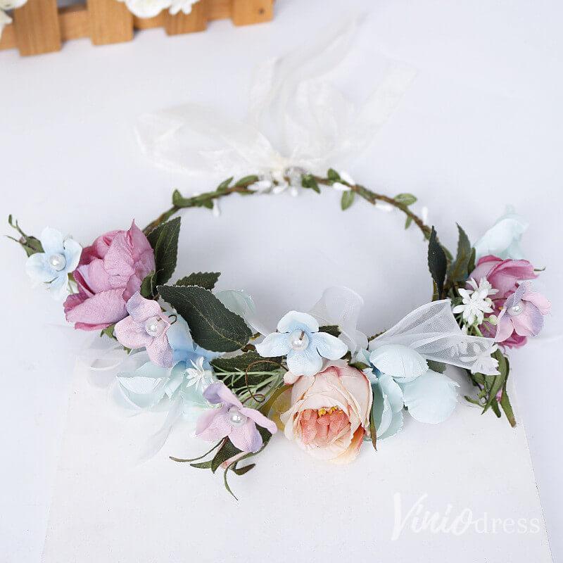 Light Blue and Orchid Flower Crowns AC1261-Floral Crowns-Viniodress-As Picture-Viniodress