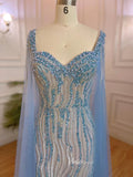 Light Blue Beaded Prom Dresses Cape Sleeve 20s Evening Dress 20059-prom dresses-Viniodress-Viniodress