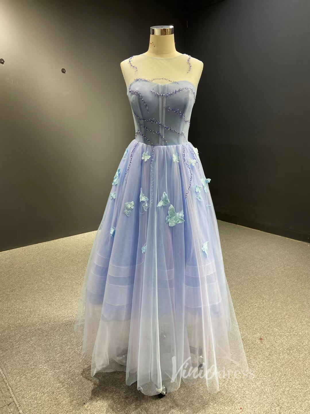 Light Blue Butterfly Prom Dresses Beaded Evening Dress 66907-prom dresses-Viniodress-Light Blue-Custom Size-Viniodress