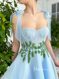 Light Blue Formal Dress Green Beaded Prom Dress with Pockets FD2772-prom dresses-Viniodress-Viniodress