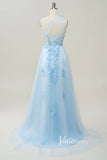 Light Blue Lace Applique Prom Dresses One Shoulder Evening Dress FD3404-prom dresses-Viniodress-Viniodress