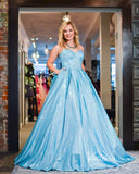 Light Blue Layered Ruffle Prom Dresses Sweetheart Neck Evening Dress FD2943