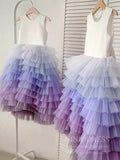 Light Blue & Lilac Ombre Layered Flower Girl Dresses GL1054
