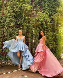 Light Blue Long High Low Prom Dresses with Pockets FD1543-prom dresses-Viniodress-Viniodress