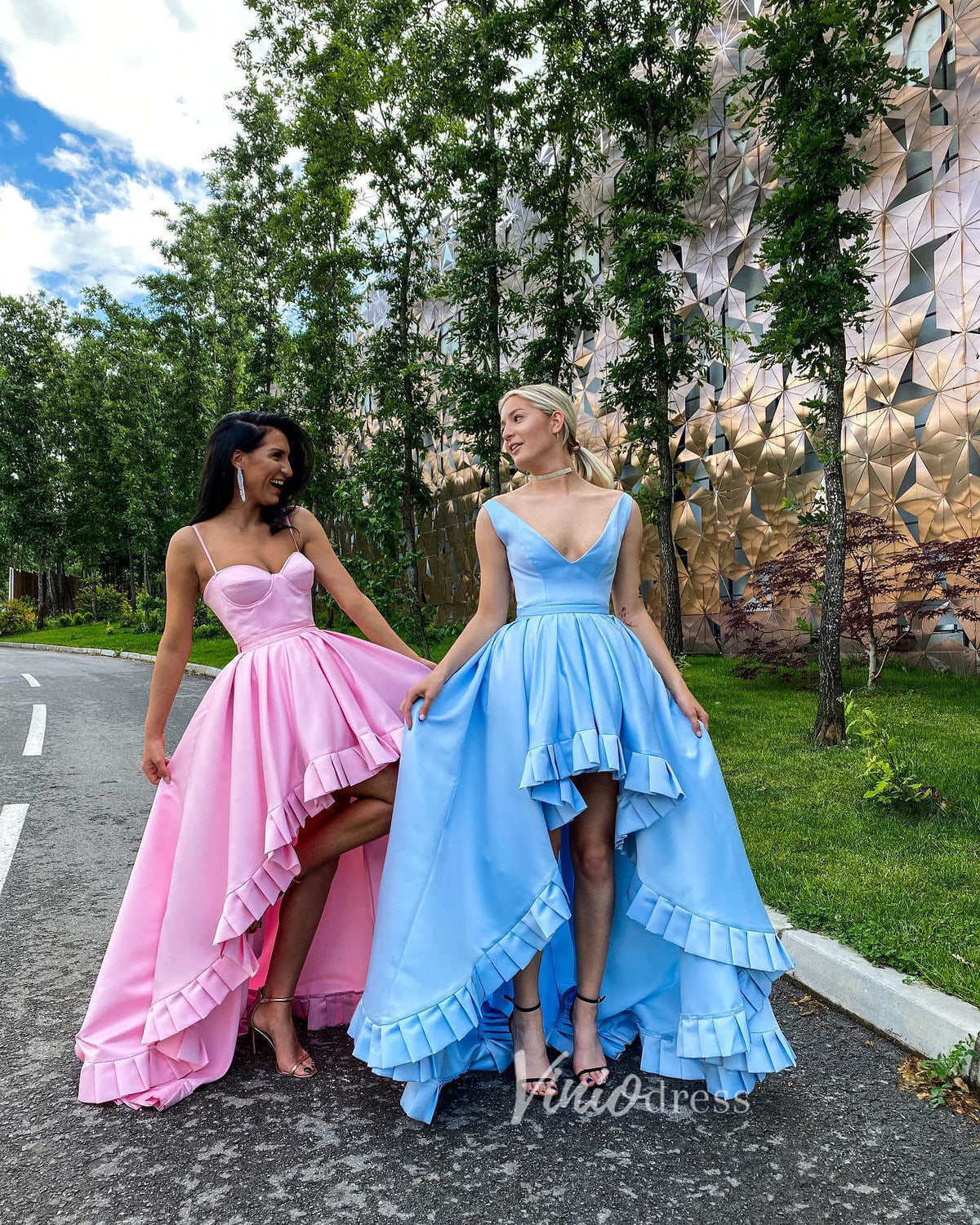 Light Blue Long High Low Prom Dresses with Pockets FD1543-prom dresses-Viniodress-Viniodress