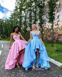 Light Blue Long High Low Prom Dresses with Pockets FD1543