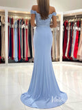 Light Blue Mermaid Prom Dresses Lace Applique Off the Shoulder Evening Dress FD2932-prom dresses-Viniodress-Viniodress