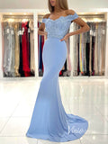 Light Blue Mermaid Prom Dresses Lace Applique Off the Shoulder Evening Dress FD2932-prom dresses-Viniodress-Viniodress