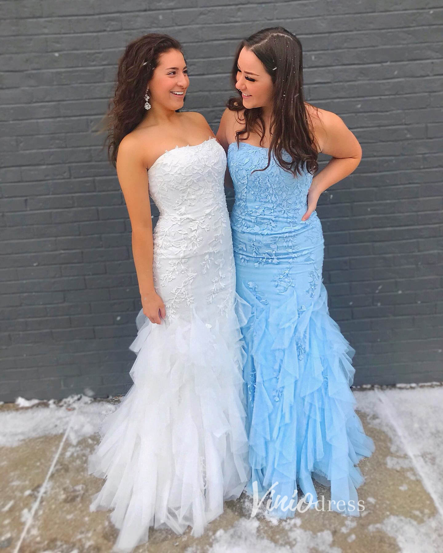 Light Blue Mermaid Prom Dresses Layered Ruffle Formal Dress FD2728-prom dresses-Viniodress-Viniodress