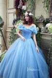 Light Blue Off the Shoulder Prom Dresses A-Line Tulle Formal Gown FD3153-prom dresses-Viniodress-Viniodress