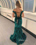 Light Blue Sequin Prom Dresses Mermaid Off the Shoulder Evening Dress FD3131-prom dresses-Viniodress-Viniodress