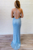 Light Blue Sequin Prom Dresses Mermaid Spaghetti Strap Evening Dress FD3283-prom dresses-Viniodress-Viniodress