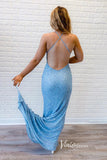 Light Blue Sequin Prom Dresses Mermaid Spaghetti Strap Evening Dress FD3283-prom dresses-Viniodress-Viniodress