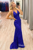 Light Blue Sequin Prom Dresses Mermaid Spaghetti Strap Evening Dress FD3283-prom dresses-Viniodress-Blue-Custom Size-Viniodress