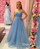 Light Blue Sparkly Tulle Prom Dresses Strapless Evening Dress FD3356