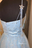 Light Blue Starry Tulle Prom Dresses Spaghetti Strap Evening Dress FD3366-prom dresses-Viniodress-Viniodress