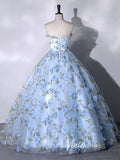 Light Blue Strapless Floral Lace Quinceanera Dresses FD3533-prom dresses-Viniodress-Viniodress