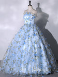 Light Blue Strapless Floral Lace Quinceanera Dresses FD3533-prom dresses-Viniodress-Viniodress