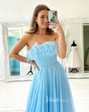 Light Blue Strapless Prom Dresses Feathers Evening Dress FD3134-prom dresses-Viniodress-Viniodress