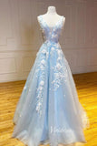 Light Blue Tulle Prom Dresses 3D Floral Evening Dress FD3066