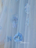 Light Blue Tulle Prom Dresses 3D Flower Long Sleeve Formal Dress FD3226-prom dresses-Viniodress-Viniodress