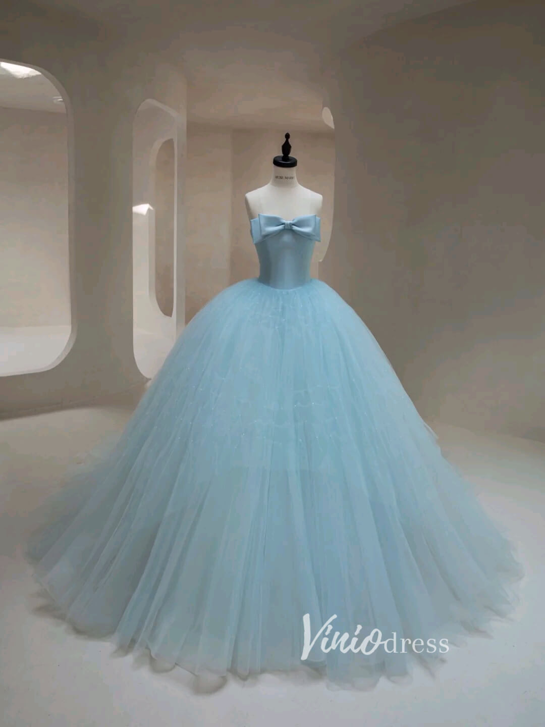 Light Blue Tulle Prom Dresses Strapless Formal Gown FD3448-prom dresses-Viniodress-Viniodress