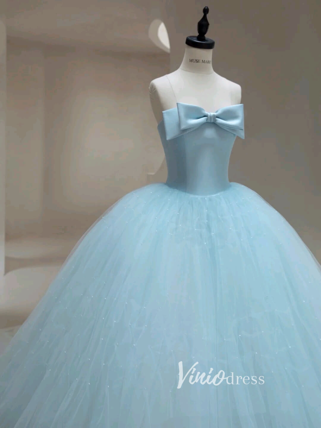 Light Blue Tulle Prom Dresses Strapless Formal Gown FD3448-prom dresses-Viniodress-Viniodress