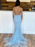 Light Blue Two Piece Mermaid Prom Dresses Lace Applique Evening Dress FD3085-prom dresses-Viniodress-Viniodress