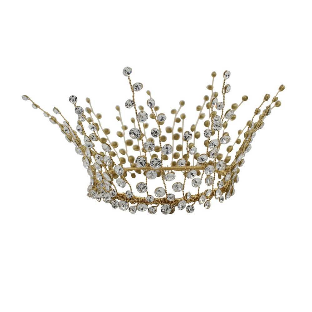 Light Gold Crystal Wedding Circle Crown AC1208-Headpieces 2025 -Viniodress-Gold-