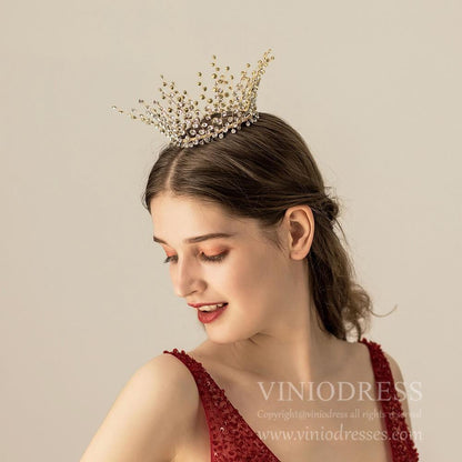 Light Gold Crystal Wedding Circle Crown AC1208-Headpieces 2025 -Viniodress-Gold-