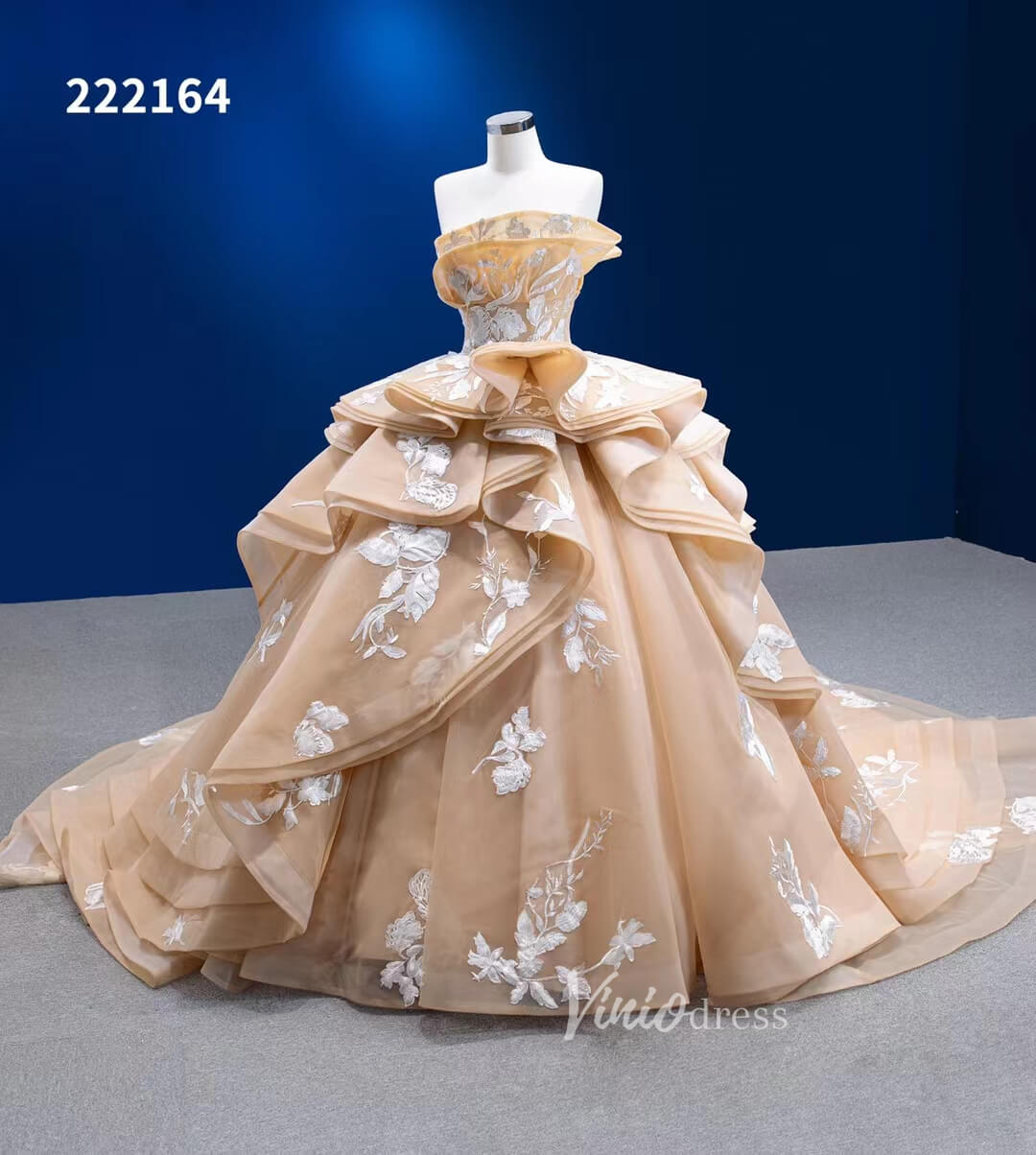 Light Gold Debut Gown Layered Princess Ball Gown Wedding Dresses 222164-Quinceanera Dresses 2025 -Viniodress-Gold-Custom Size-