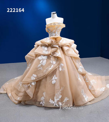 Light Gold Debut Gown Layered Princess Ball Gown Wedding Dresses 222164-Quinceanera Dresses 2025 -Viniodress-Gold-Custom Size-