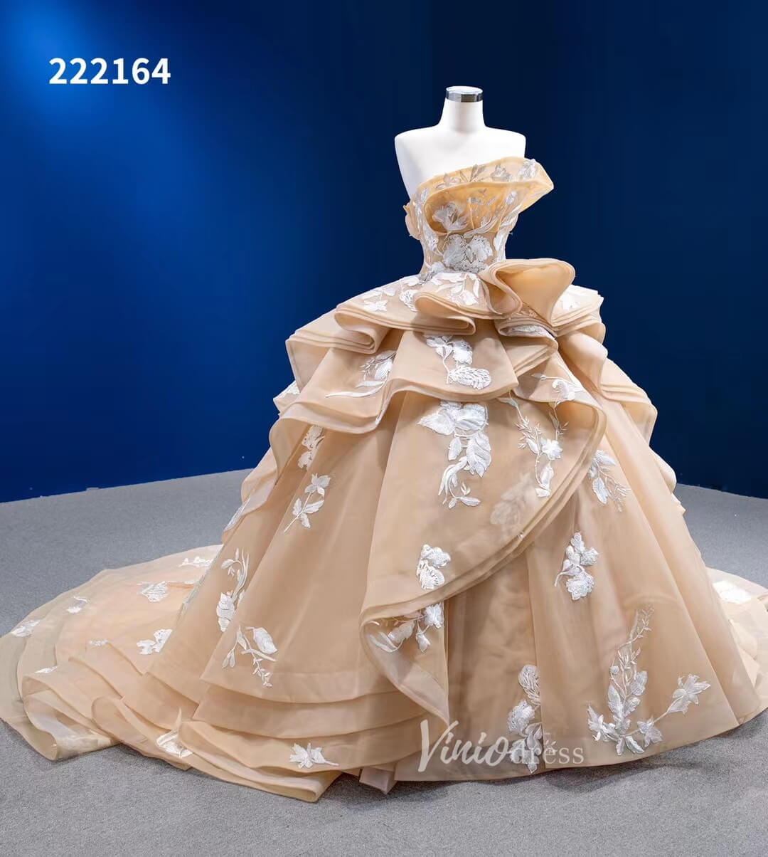 Light Gold Debut Gown Layered Princess Ball Gown Wedding Dresses 222164-Quinceanera Dresses 2025 -Viniodress-Gold-Custom Size-
