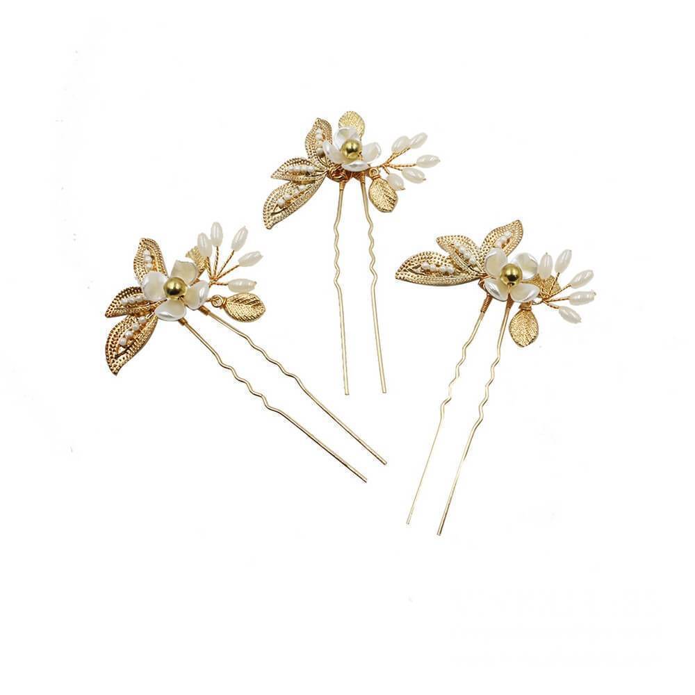 Light Gold Leaf Bridal Hairpins AC1235-Headpieces-Viniodress-Viniodress