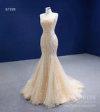 Light Gold Mermaid Wedding Dresses Strapless Beaded Prom Dress 67339-wedding dresses-Viniodress-Viniodress