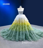 Light Green Yellow Gradient Ruffle Wedding Dress Layered Ball Gowns 231008