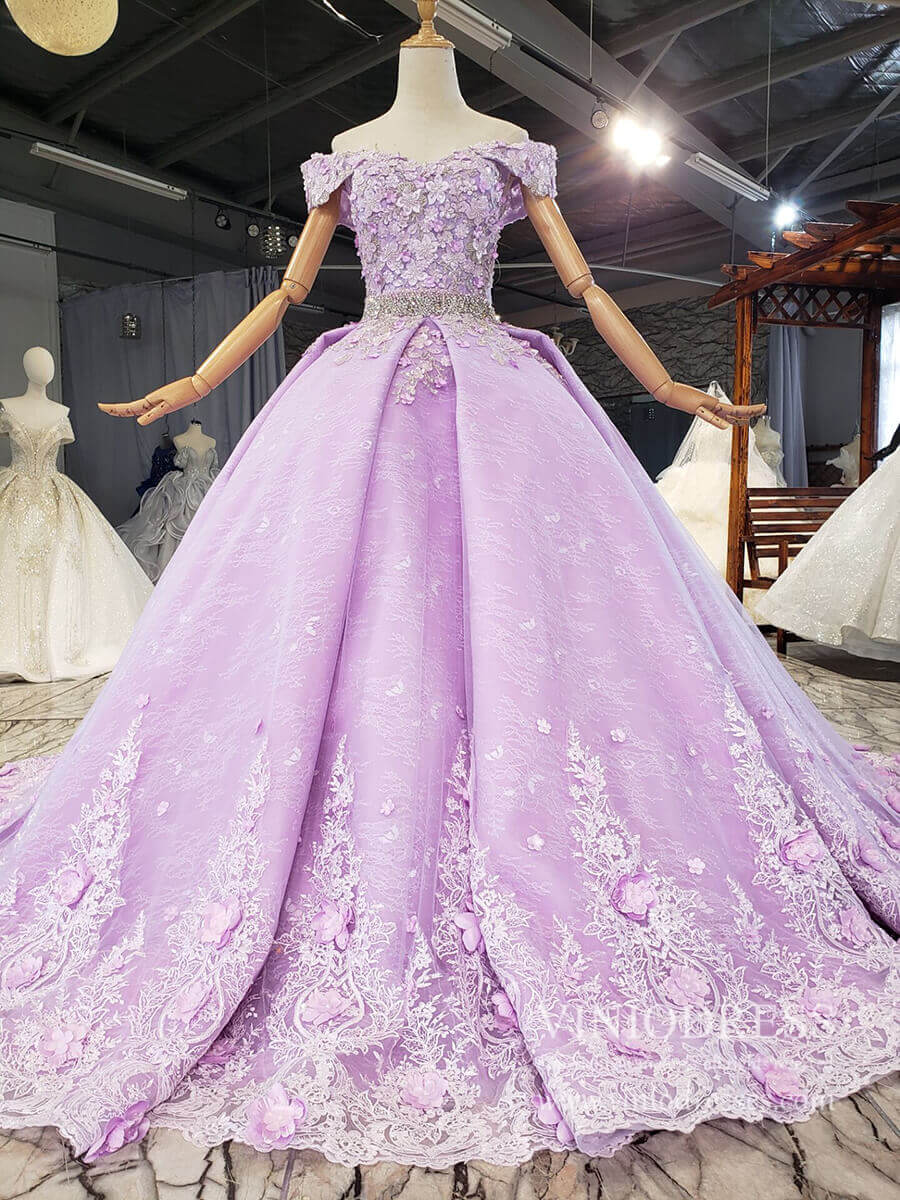 Lilac Floral Quinceanera Dresses Off the Shoulder Lavender Princess Ball Gown FD2462-Quinceanera Dresses-Viniodress-Lilac-Custom Size-Viniodress