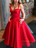 Little Black Dress Tea Length Prom Dress with Pockets SD1167-prom dresses-Viniodress-Red-Custom Size-Viniodress