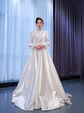 Long Sleeve Beaded A-line Wedding Dresses vestido de novia 67396