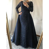 Long Sleeve Beaded Formal Dress Overskirt Prom Dresses FD2859-prom dresses-Viniodress-Navy Blue-US 2-Viniodress