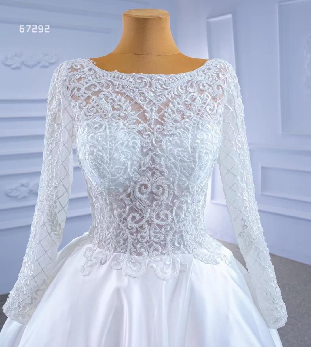 Long Sleeve Beaded Satin Wedding Dresses with Slit 67292-wedding dresses-Viniodress-Viniodress