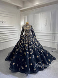 Long Sleeve Black Starry Ball Gown Muslim Style Wedding Dress FD1770 High Neck