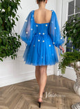 Long Sleeve Blue Homecoming Dress Daisy Dress with Pockets FD2775-prom dresses-Viniodress-Viniodress