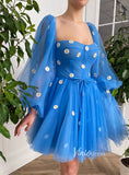 Long Sleeve Blue Homecoming Dress Daisy Dress with Pockets FD2775-prom dresses-Viniodress-Viniodress