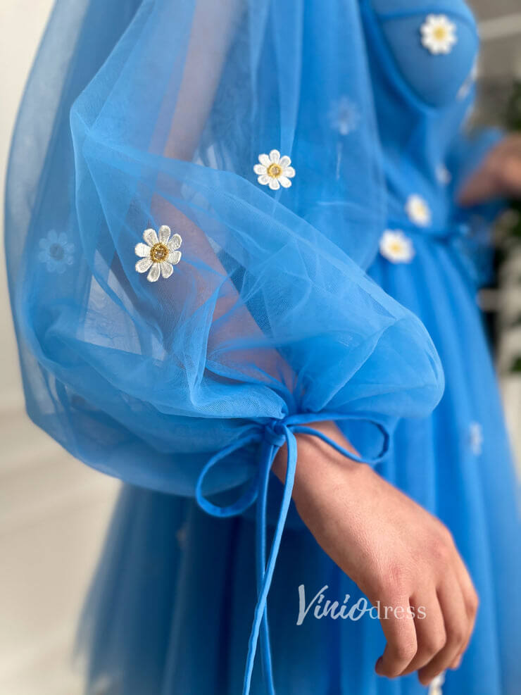 Long Sleeve Blue Homecoming Dress Daisy Dress with Pockets FD2775-prom dresses-Viniodress-Viniodress
