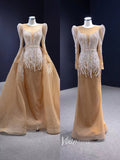 Long Sleeve Champagne Wedding Dresses Removable Overskirt Pageant Gown 231005