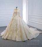 Long Sleeve Champagne Wedding Gowns Online VW1175-wedding dresses-Viniodress-Viniodress